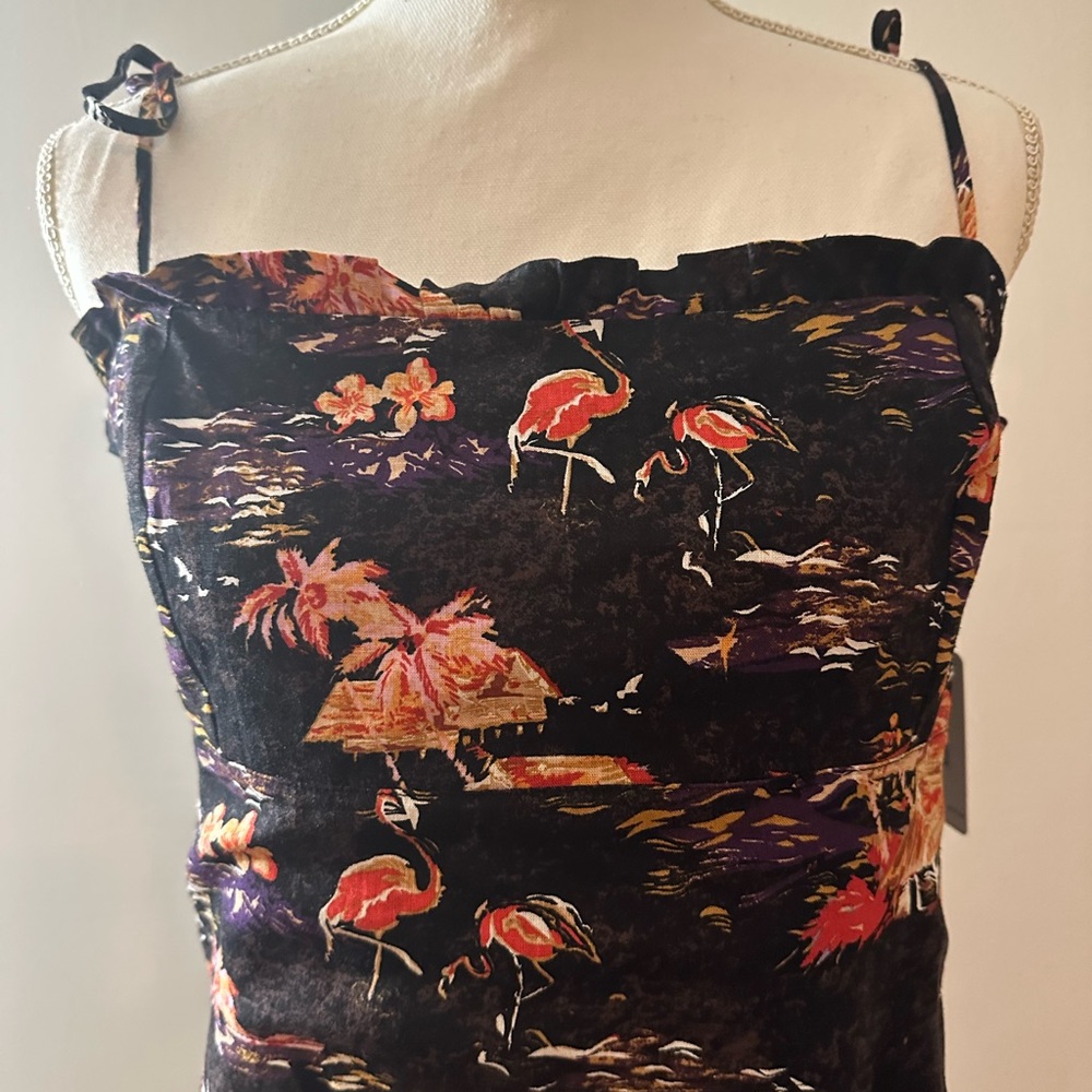 Free People Black Flamingo Paradise linen blend midi dress NWT size 12 - Picture 6 of 15